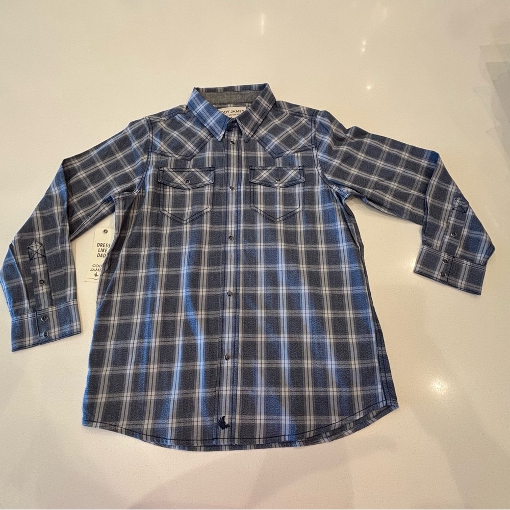 Blue Plaid Button Down Shirt for Kids